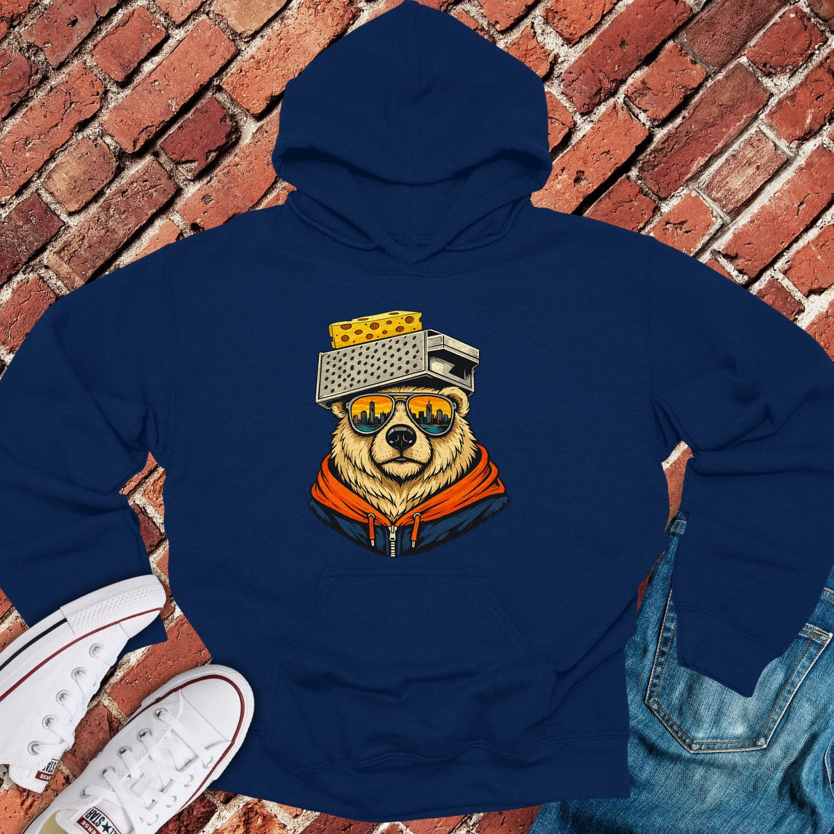 Cheddar City Bear Hoodie - Navy