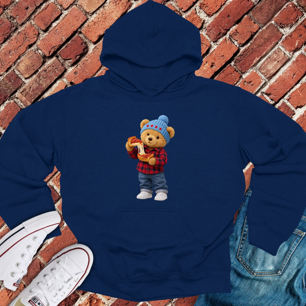 Pizza Teddy Hoodie - Navy