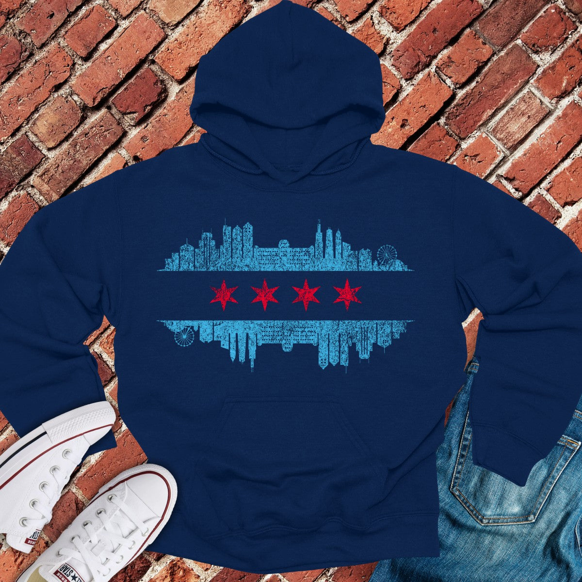 Chicago Skyline Flag Hoodie - Navy