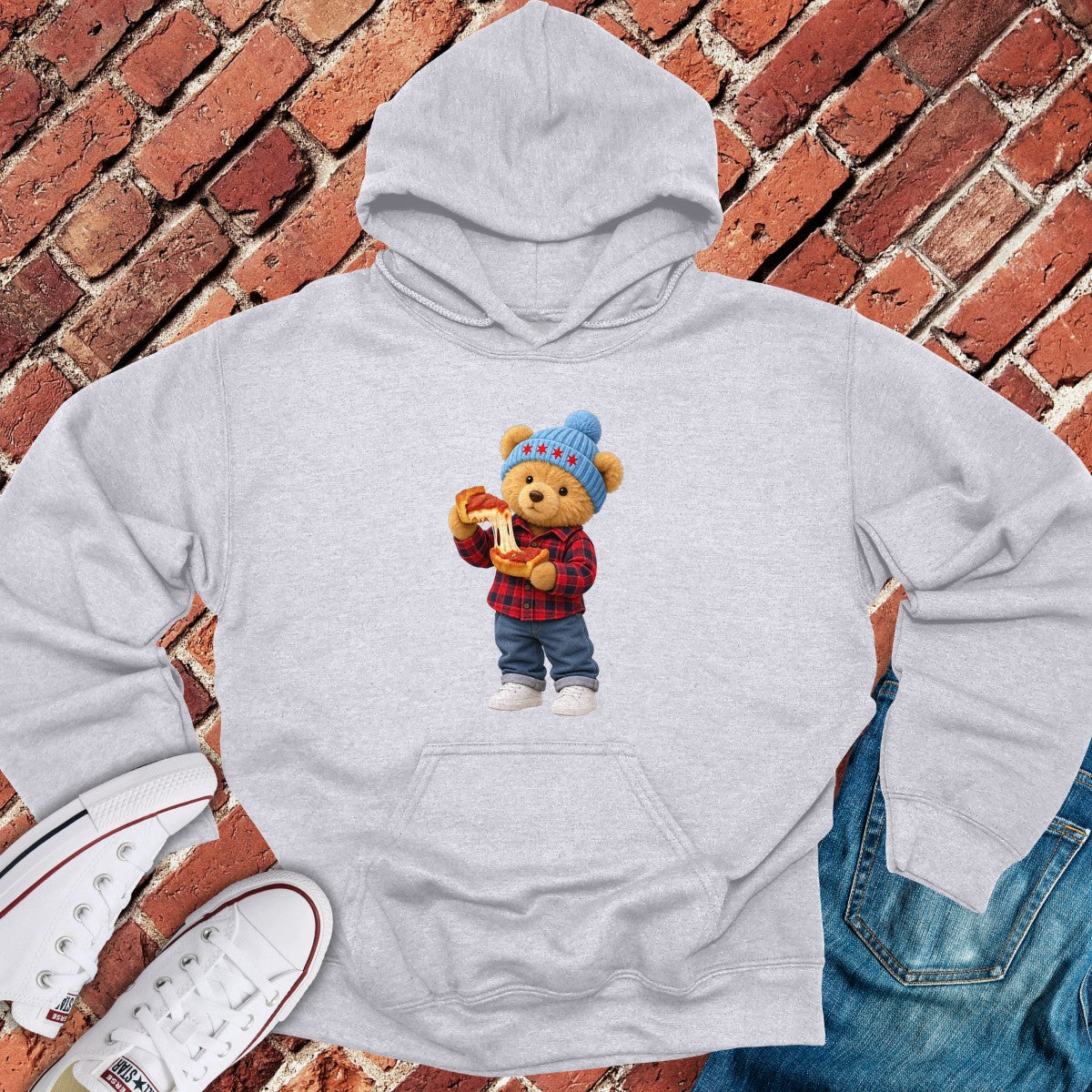 Pizza Teddy Hoodie - Sport Grey