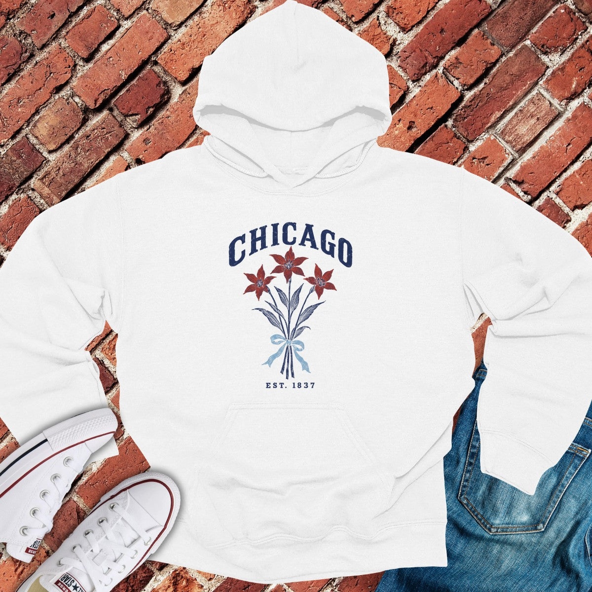 Flag Flower Hoodie - White