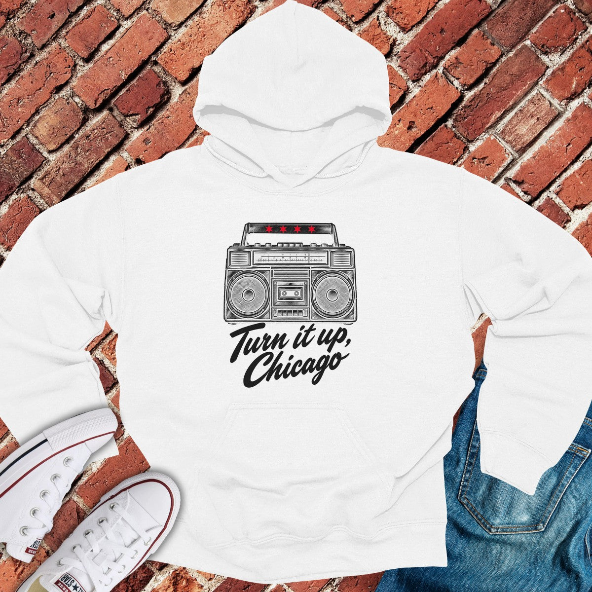 Chicago Boombox Hoodie - White
