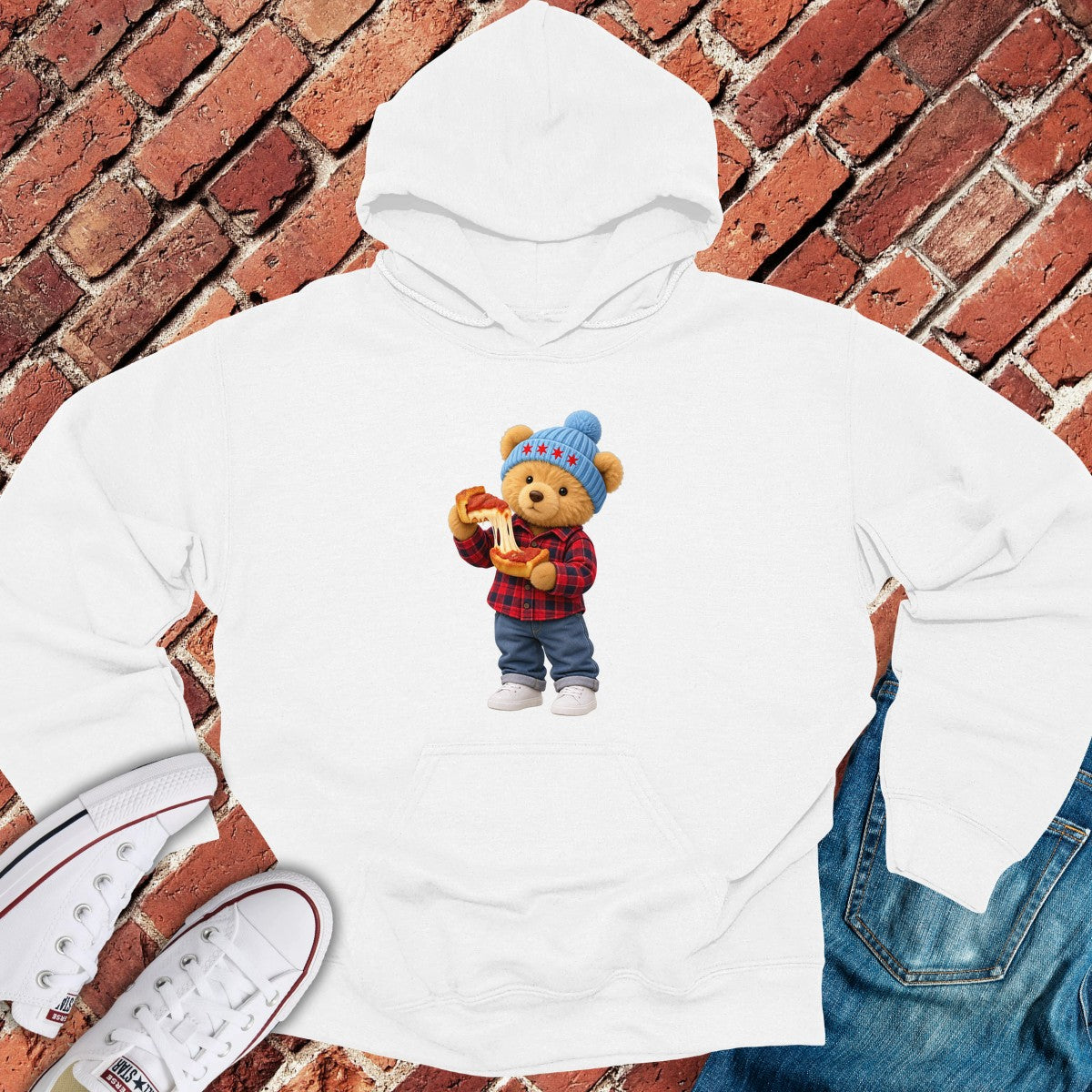 Pizza Teddy Hoodie - White