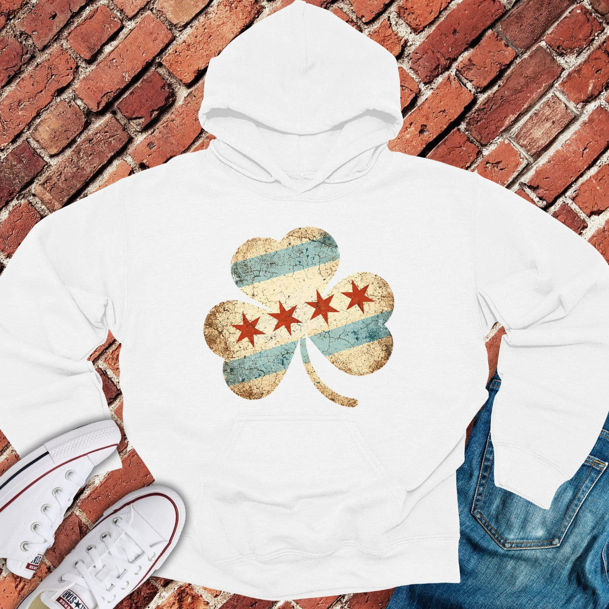 Chi Shamrock Hoodie - White