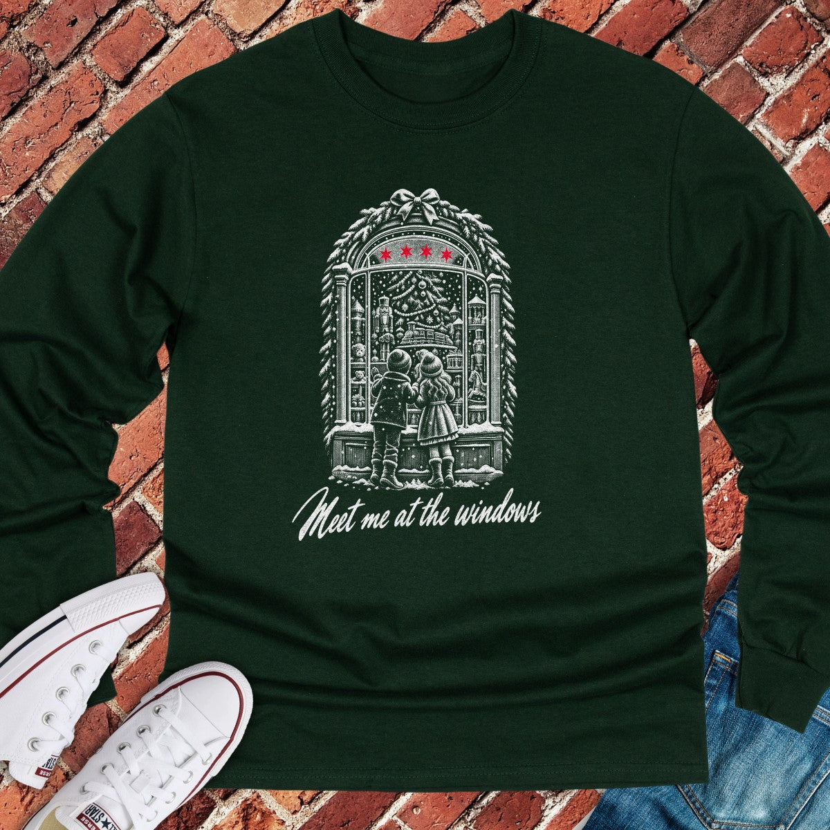 Holiday Windows Long Sleeve - Forest Green