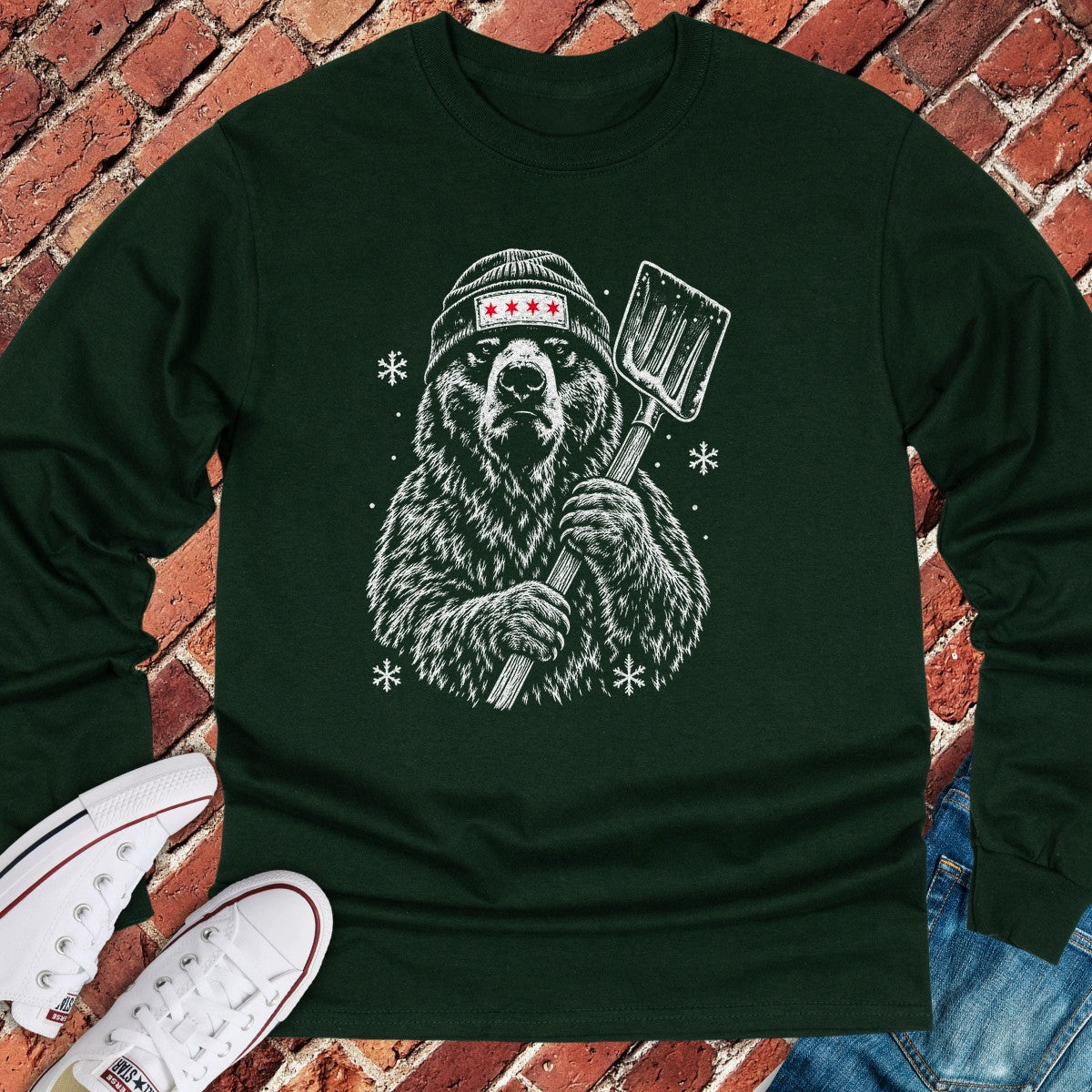 Shovel Bear Long Sleeve - Forest Green