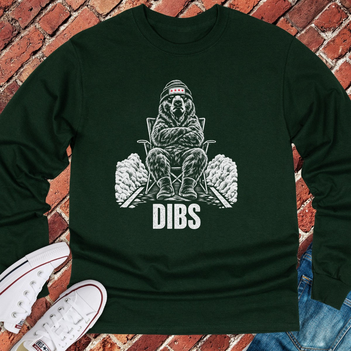 Dibs Bear Long Sleeve - Forest Green