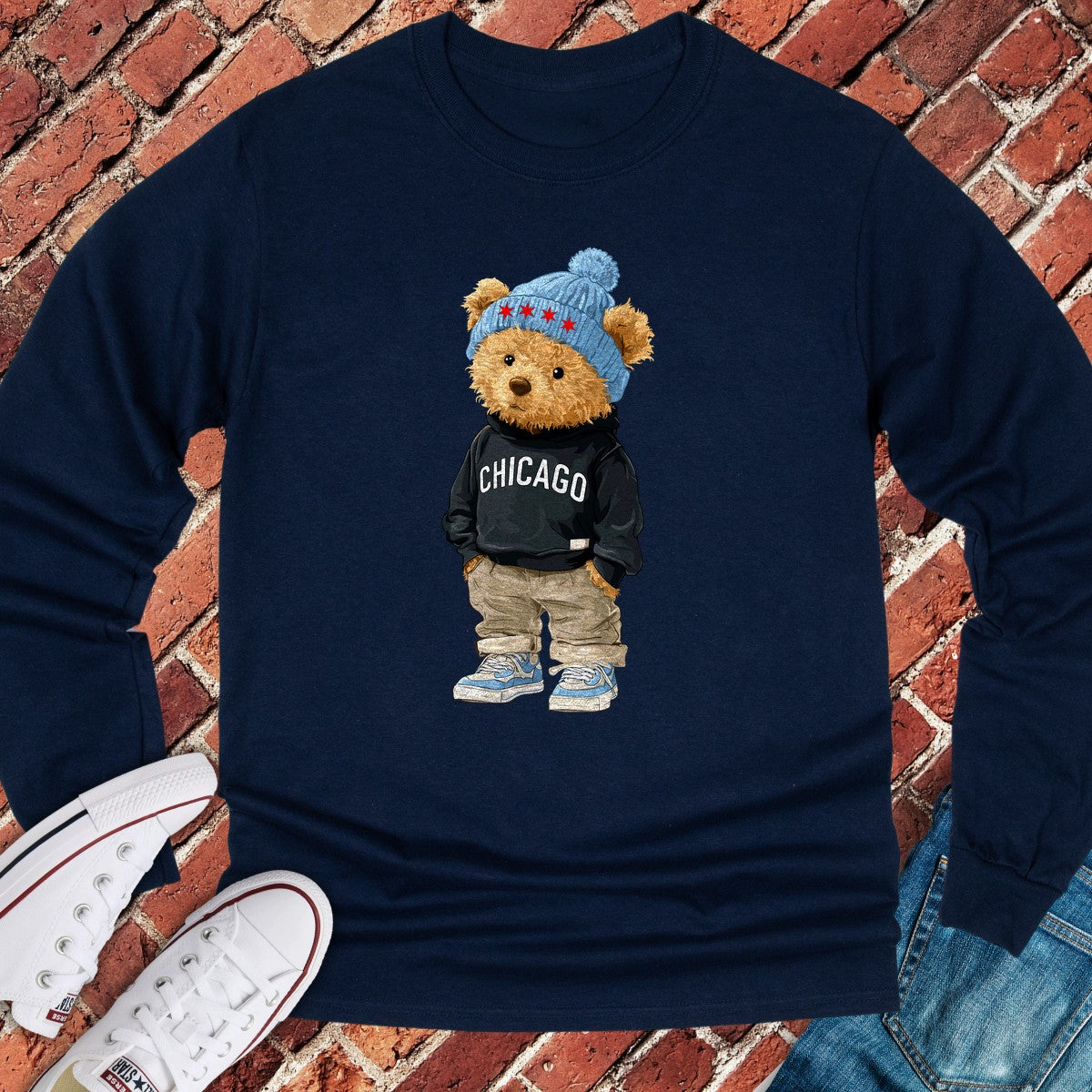 Chicago Cub Bear Long Sleeve - Navy