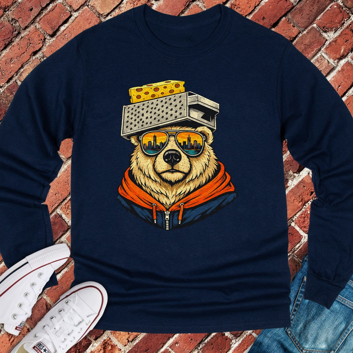 Cheddar City Bear Long Sleeve - Navy