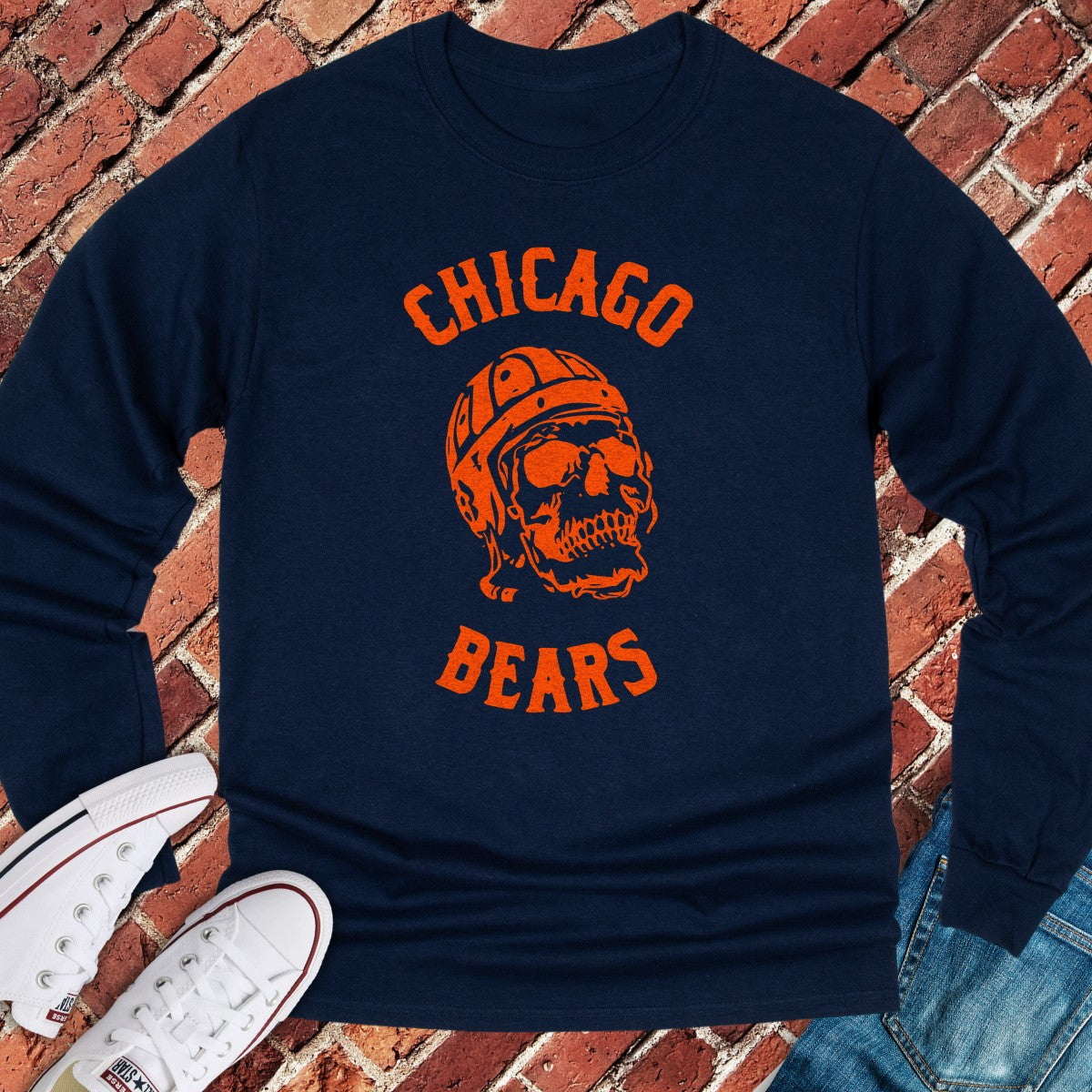 Skull Bears Fan Long Sleeve - Navy