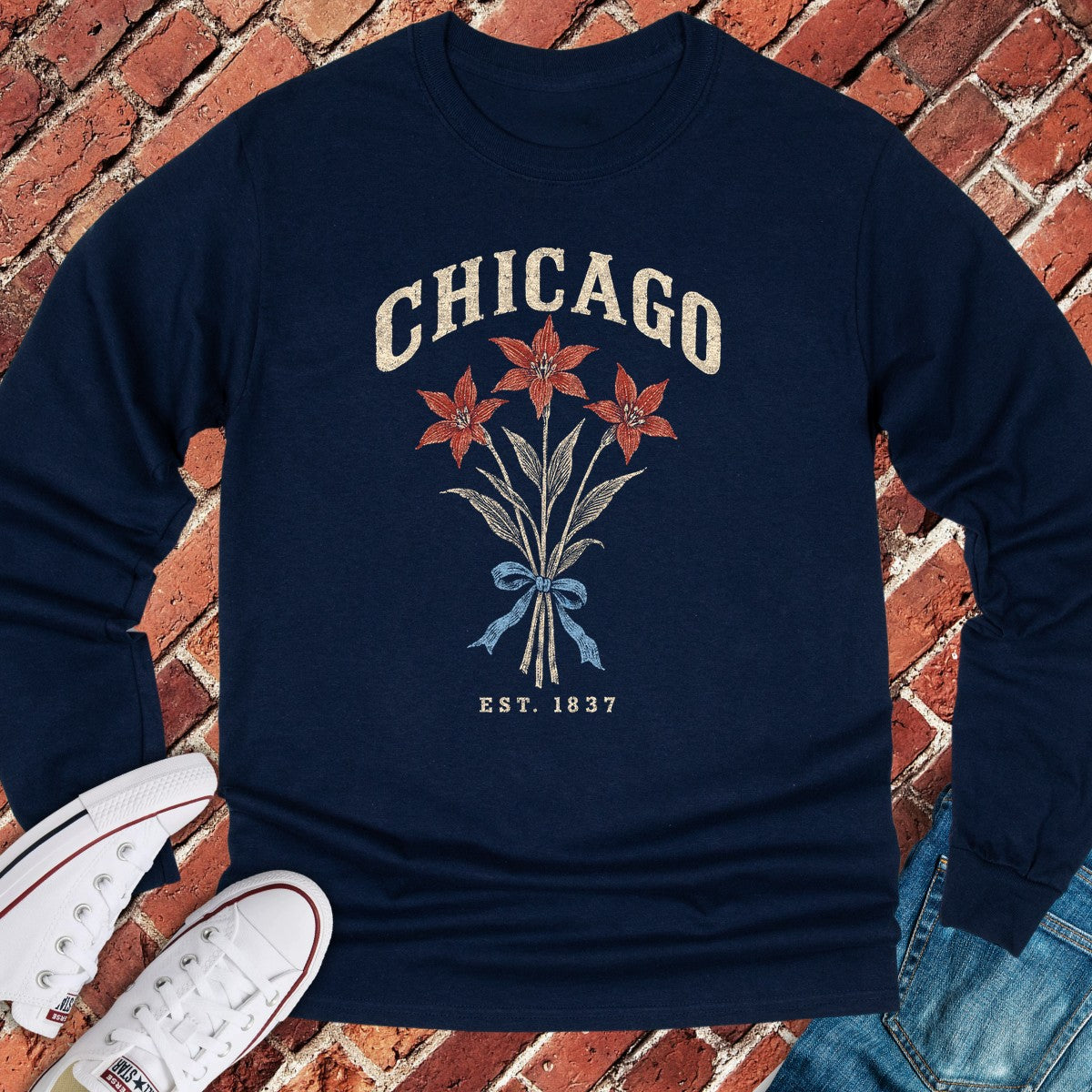Flag Flower Long Sleeve - Navy