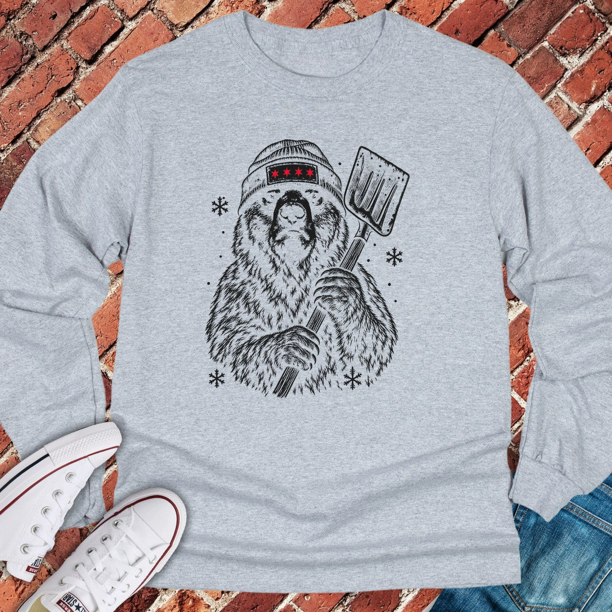 Shovel Bear Long Sleeve - Sport Grey