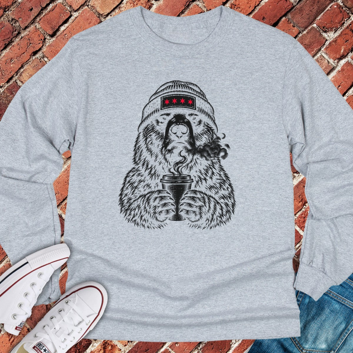 Coffee Bear Long Sleeve - Sport Grey