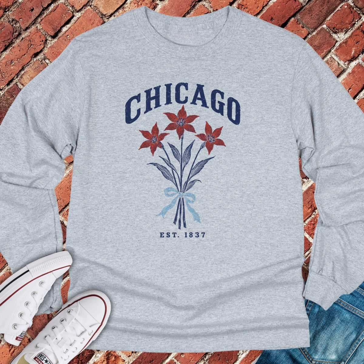 Flag Flower Long Sleeve - Sport Grey