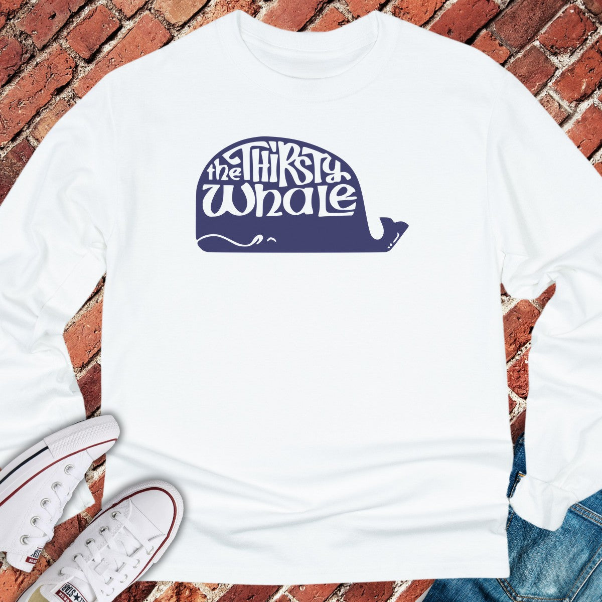 The Thirsty Whale Long Sleeve - White