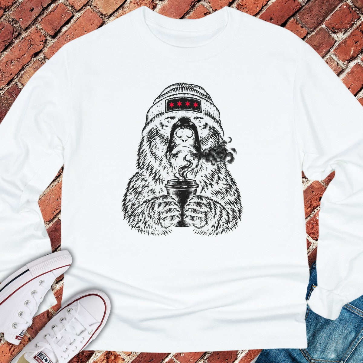 Coffee Bear Long Sleeve - White