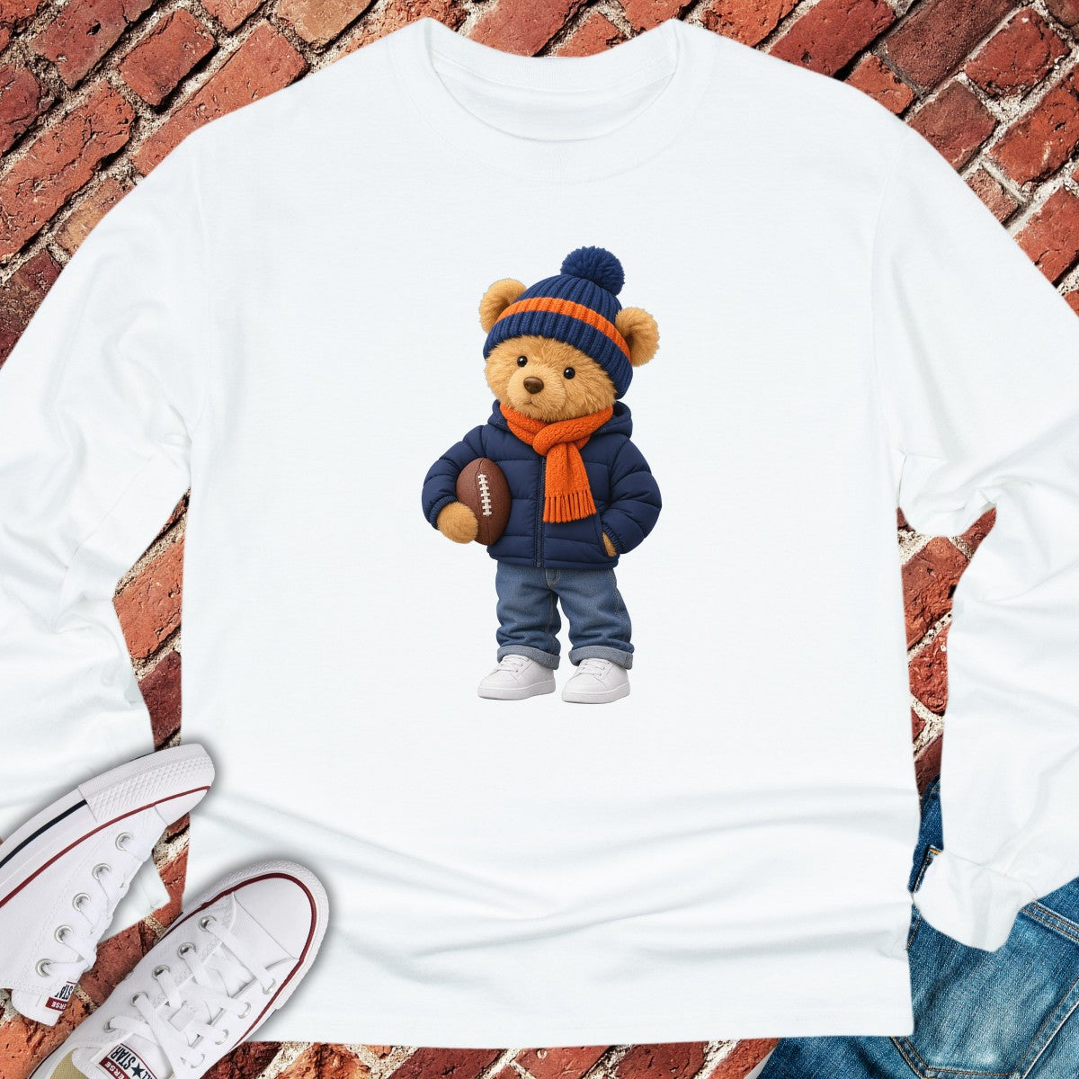 Football Teddy Long Sleeve - White