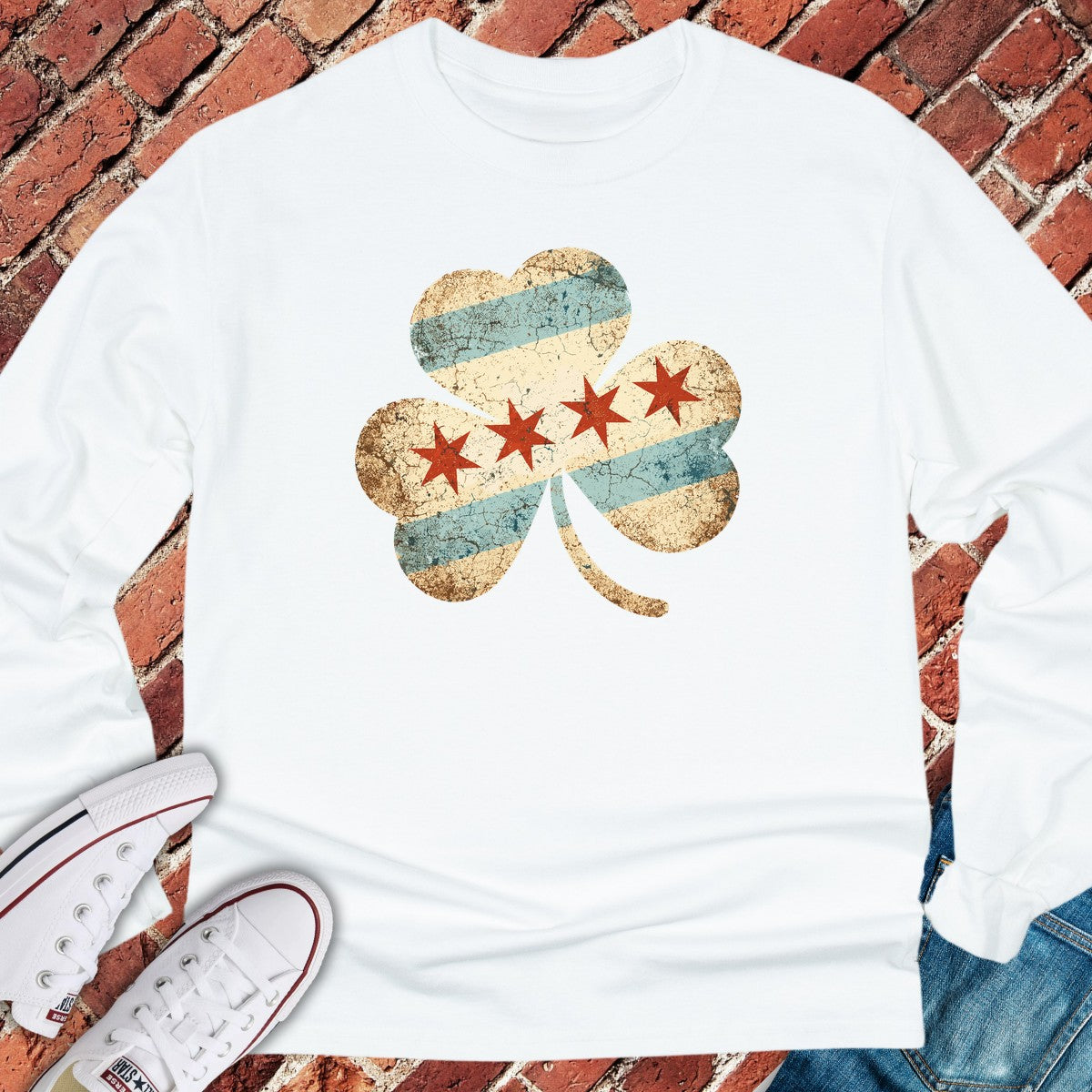 Chi Shamrock Long Sleeve - White