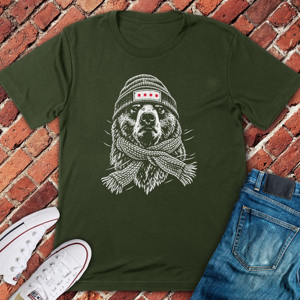 Scarf Bear T-Shirt - Military Green