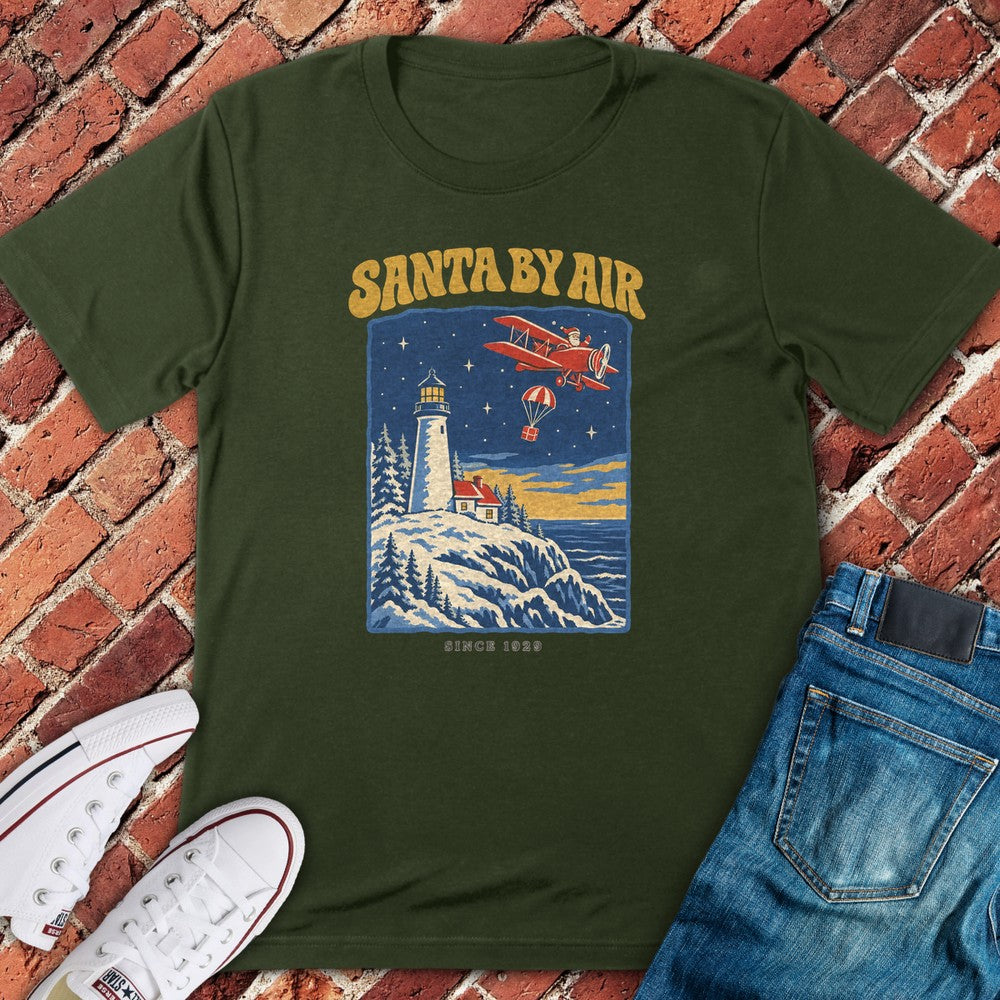Lighthouse Santa T-Shirt - Military Green