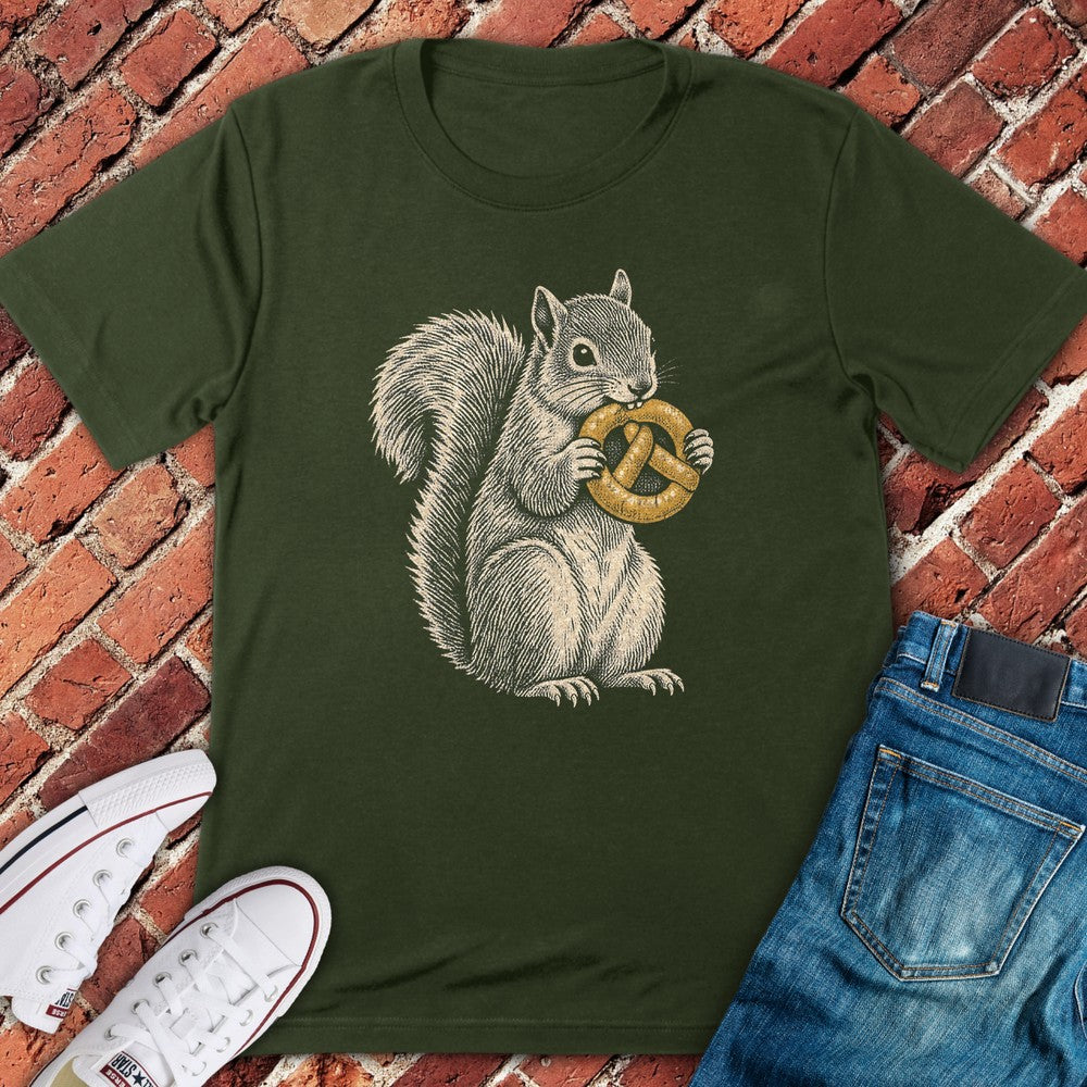Pretzel Squirrel T-Shirt - Military Green