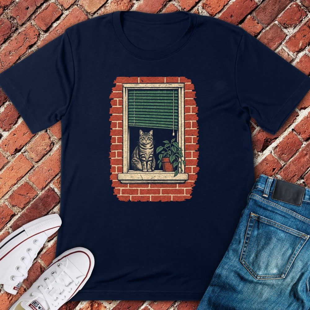 Window Cat T-Shirt - Navy